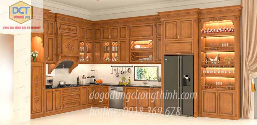 Mẫu tủ bếp gỗ gõ đỏ cao cấp TB49